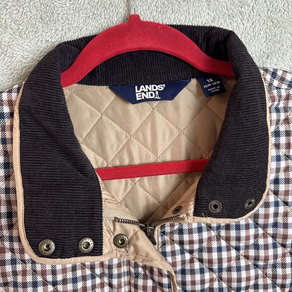 LANDS END Women Quilted Jacket 1X 16W-18W Corduroy Collar Equestrian + Gloves - Picture 4 of 14